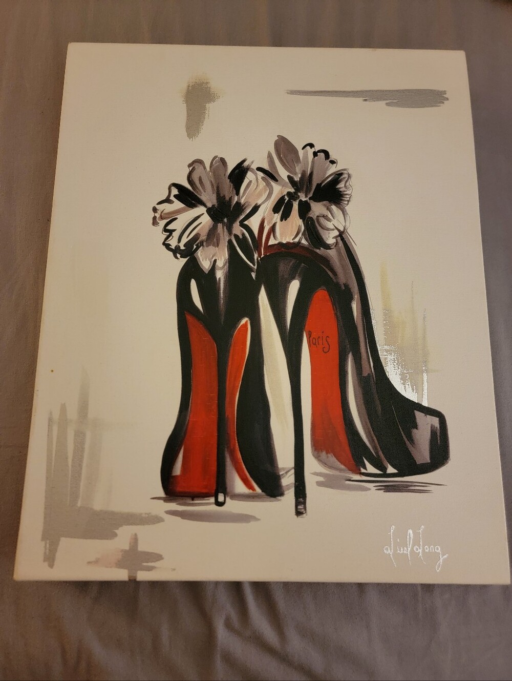 Lisal Long "Paris High-heels" 20 X 16 Canvas Embellished Glaze Spots